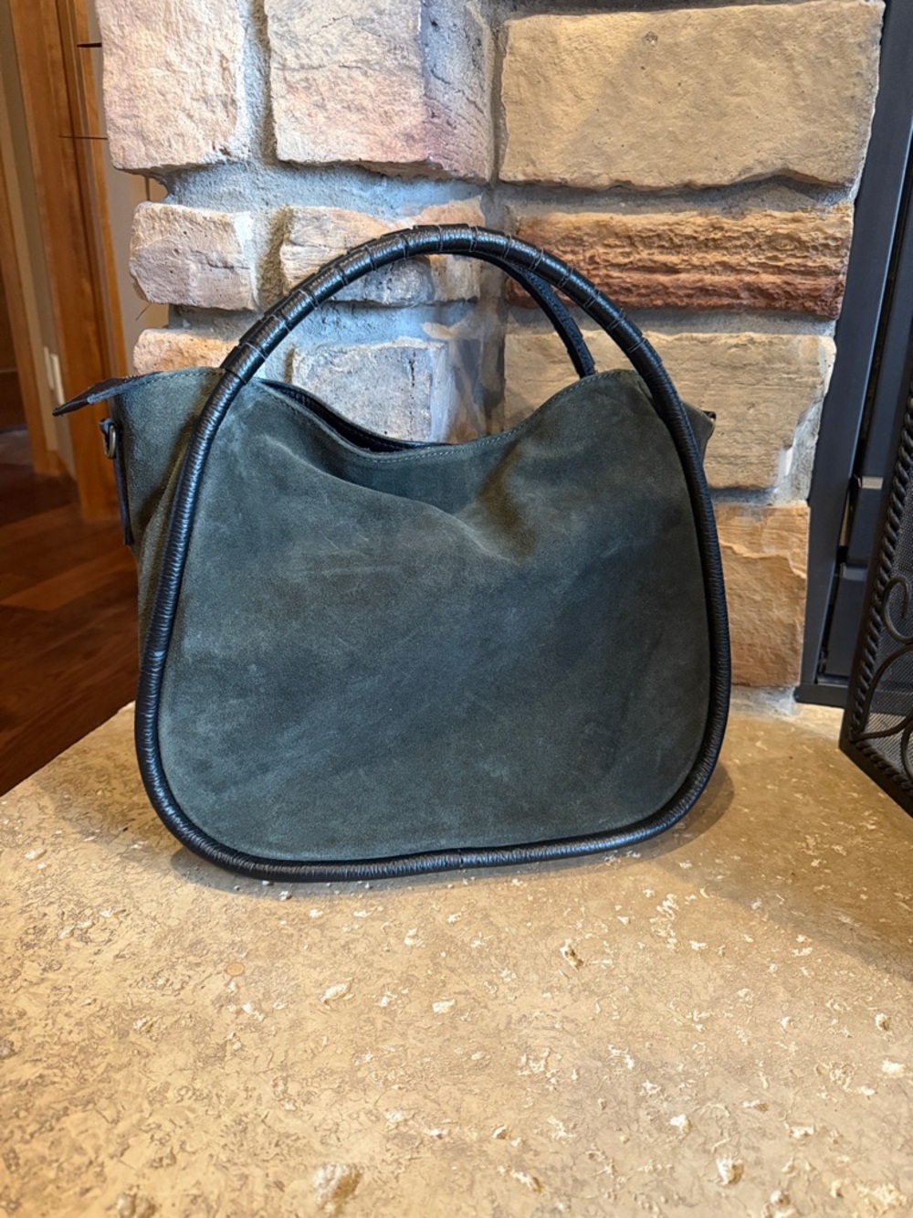 CHEVAL Firenze Italian Green Suede Bag with Black Leather Trim